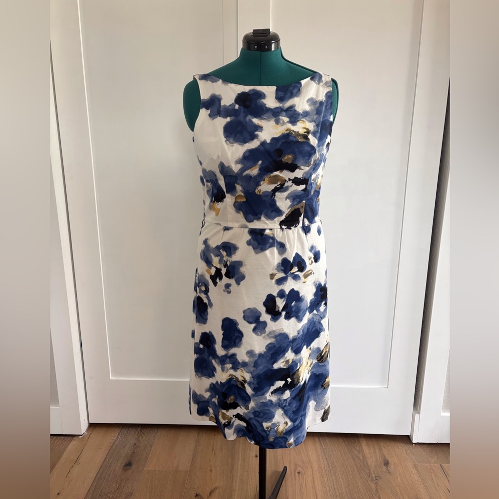 Ann Taylor Blue and Gold Floral Midi Dress